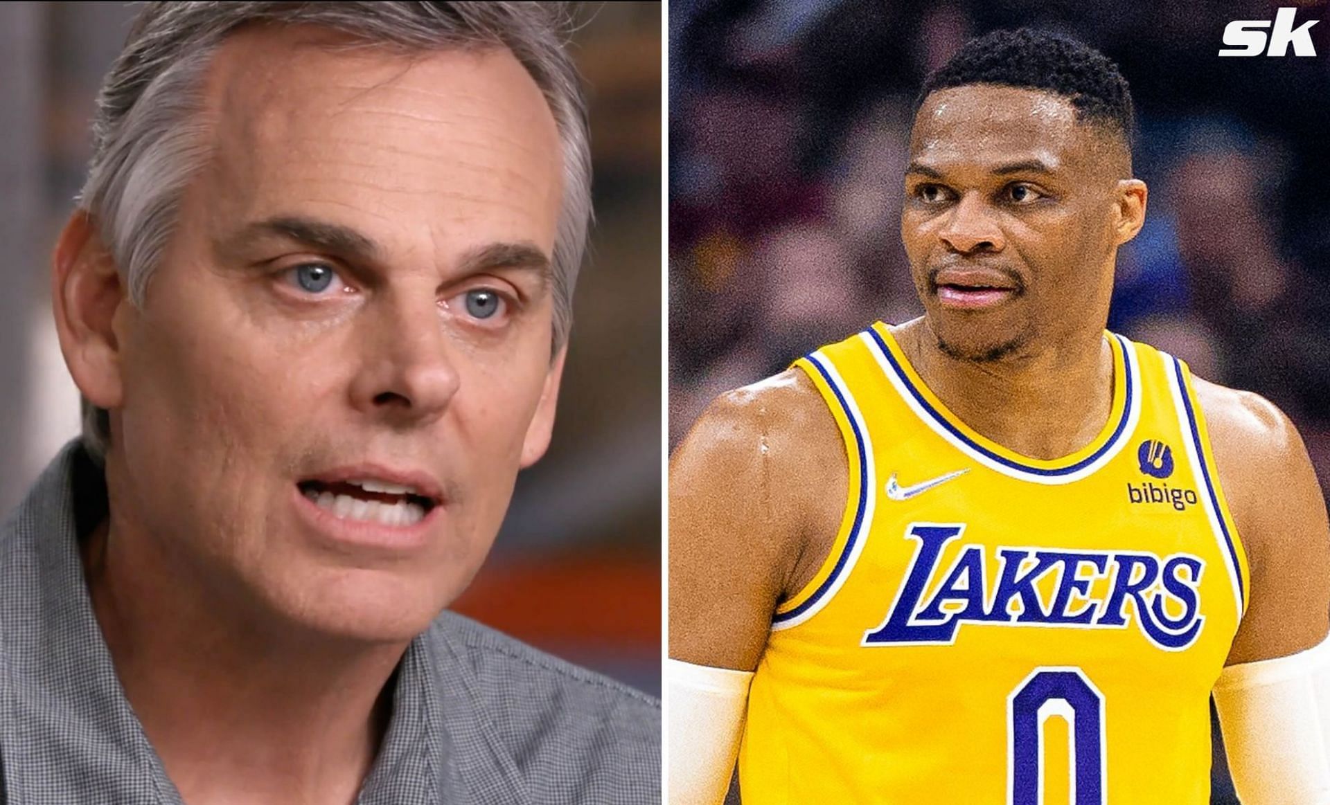 NBA analyst Colin Cowherd (L) and Russell Westbrook (R)