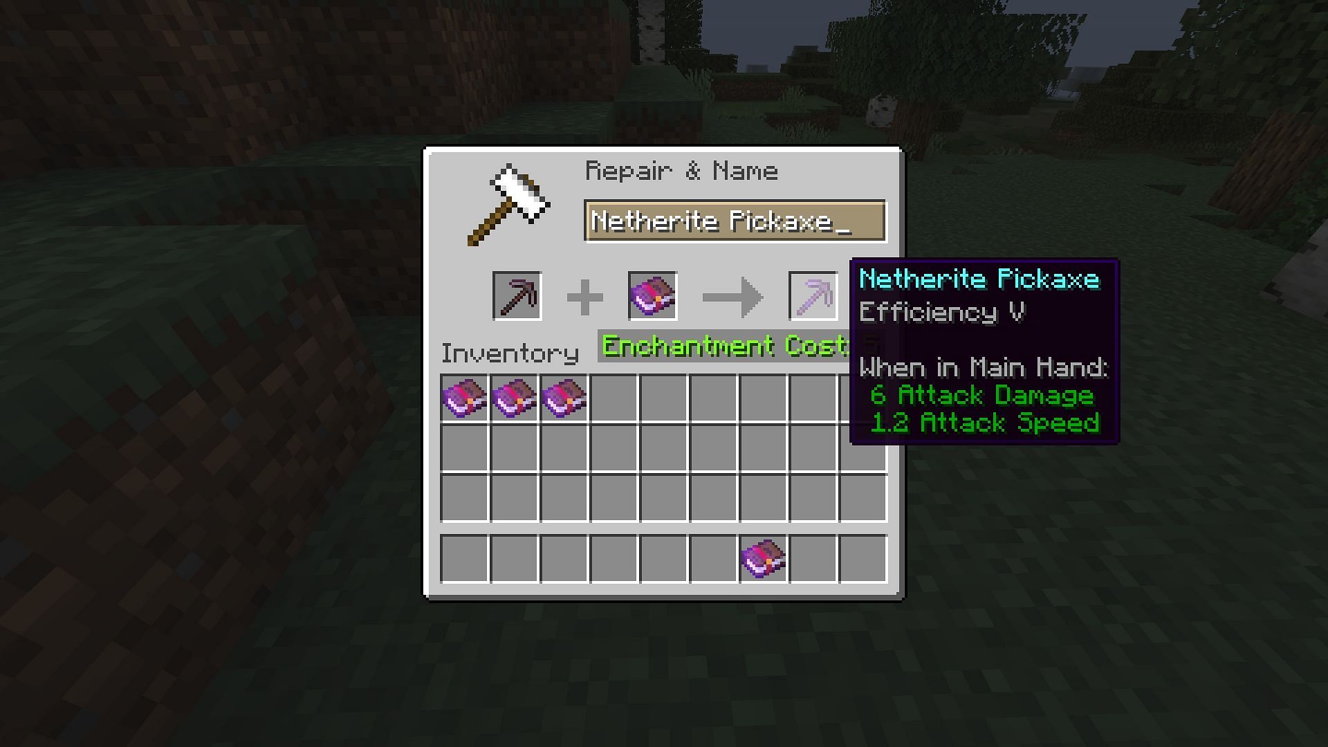 Applying Efficiency 5 on a Netherite pickaxe (Image via Mojang)