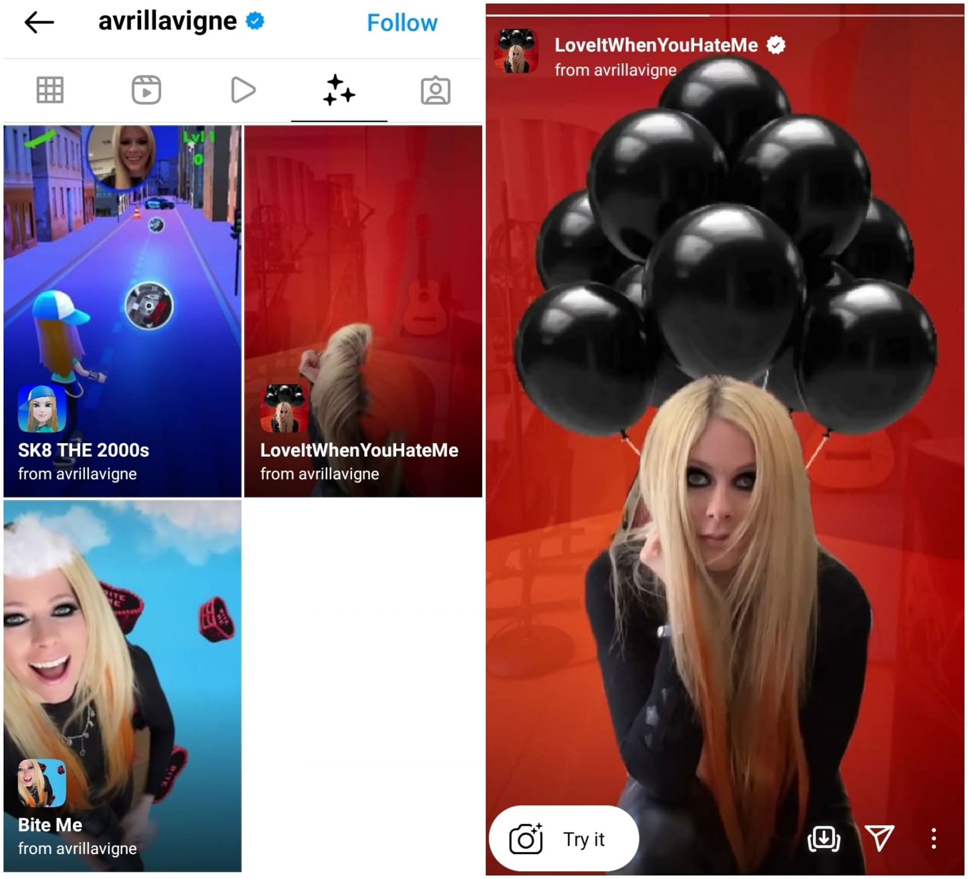 Avril Lavigne has released multiple filters on Instagram (Image via Sportskeeda)