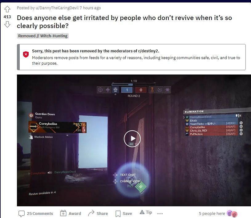 The removed post which showed the original incident (Image via Reddit)