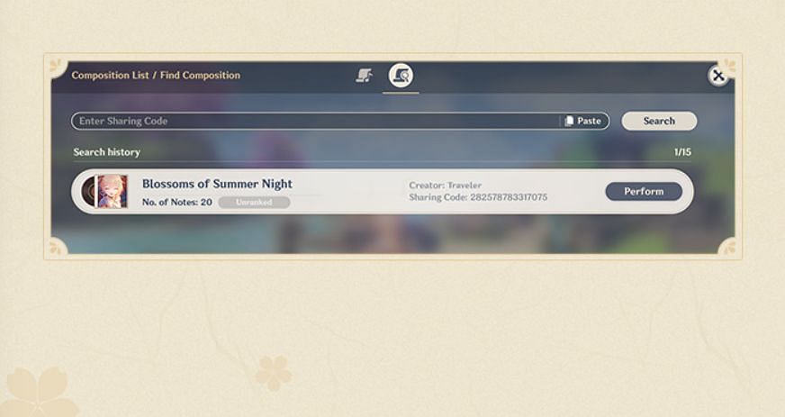 Enter the share code to play other players&#039; music scores (Image via HoYoverse)