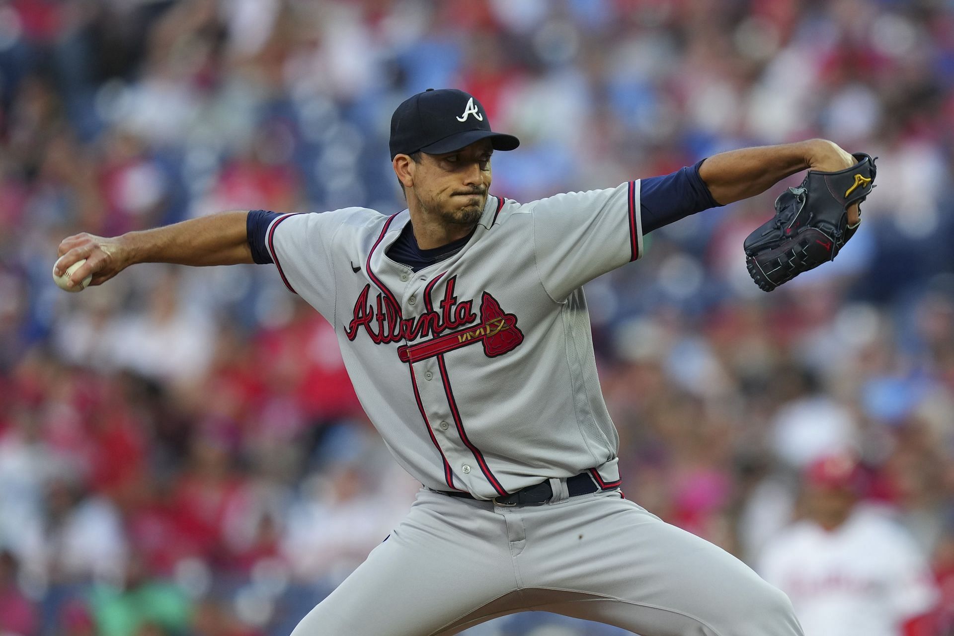 Starting pitcher Charlie Morton pitches during tonight&#039;s Atlanta Braves v Philadelphia Phillies game at Citizens Bank Park.