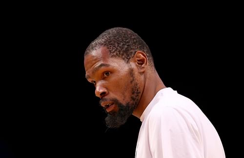 Boston Celtics vs. Brooklyn Nets - Game 4; Kevin Durant warms up.