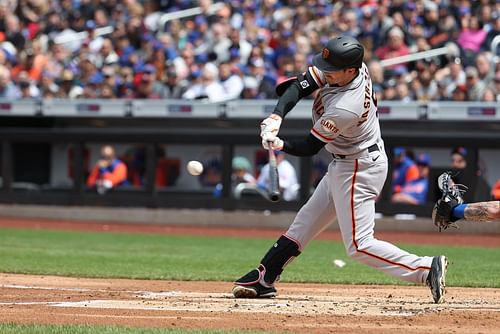 Mike Yastrzemski bats for the San Francisco Giants.