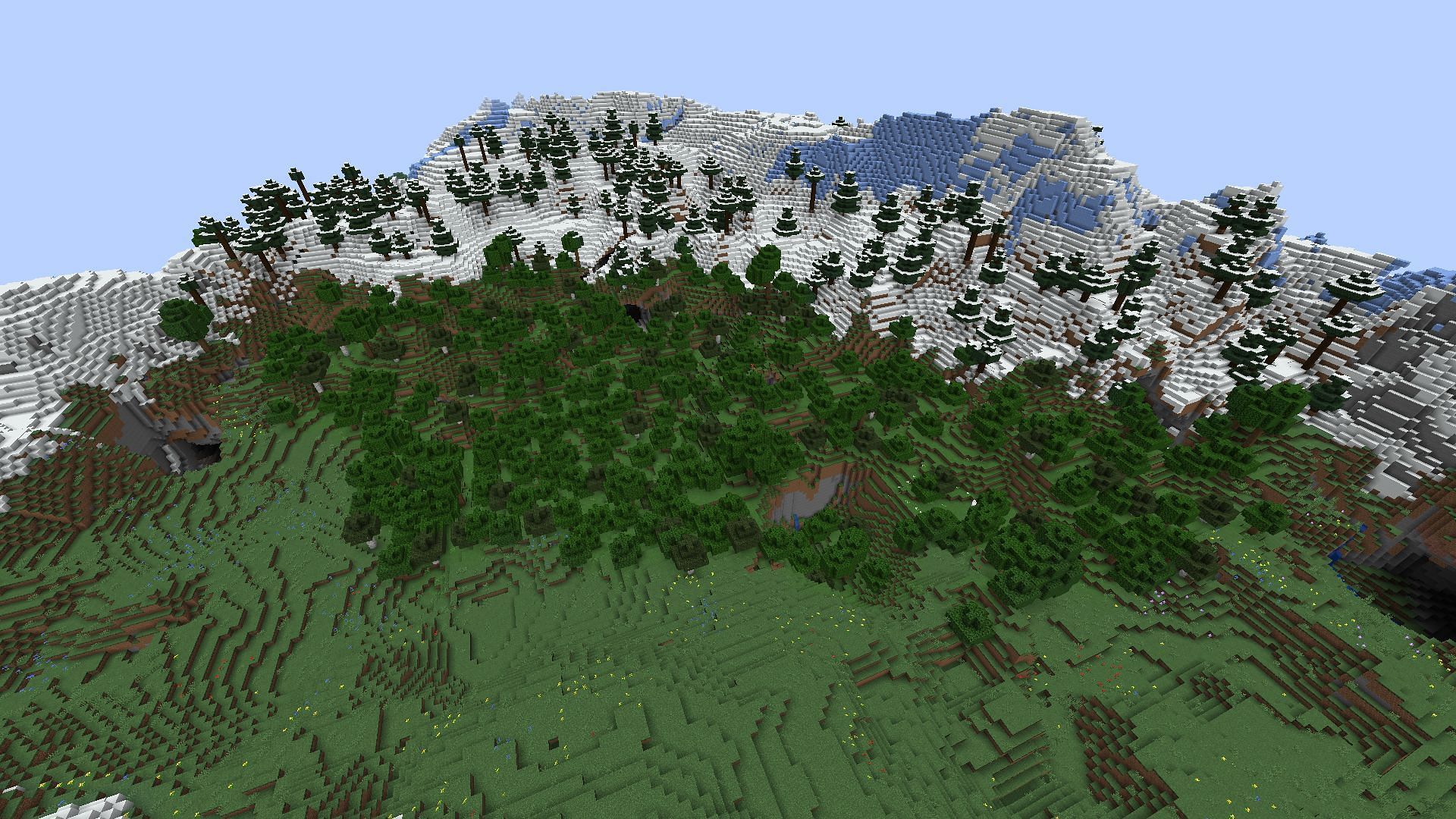 The snowy mountain making up the edge of the bowl (Image via Minecraft)
