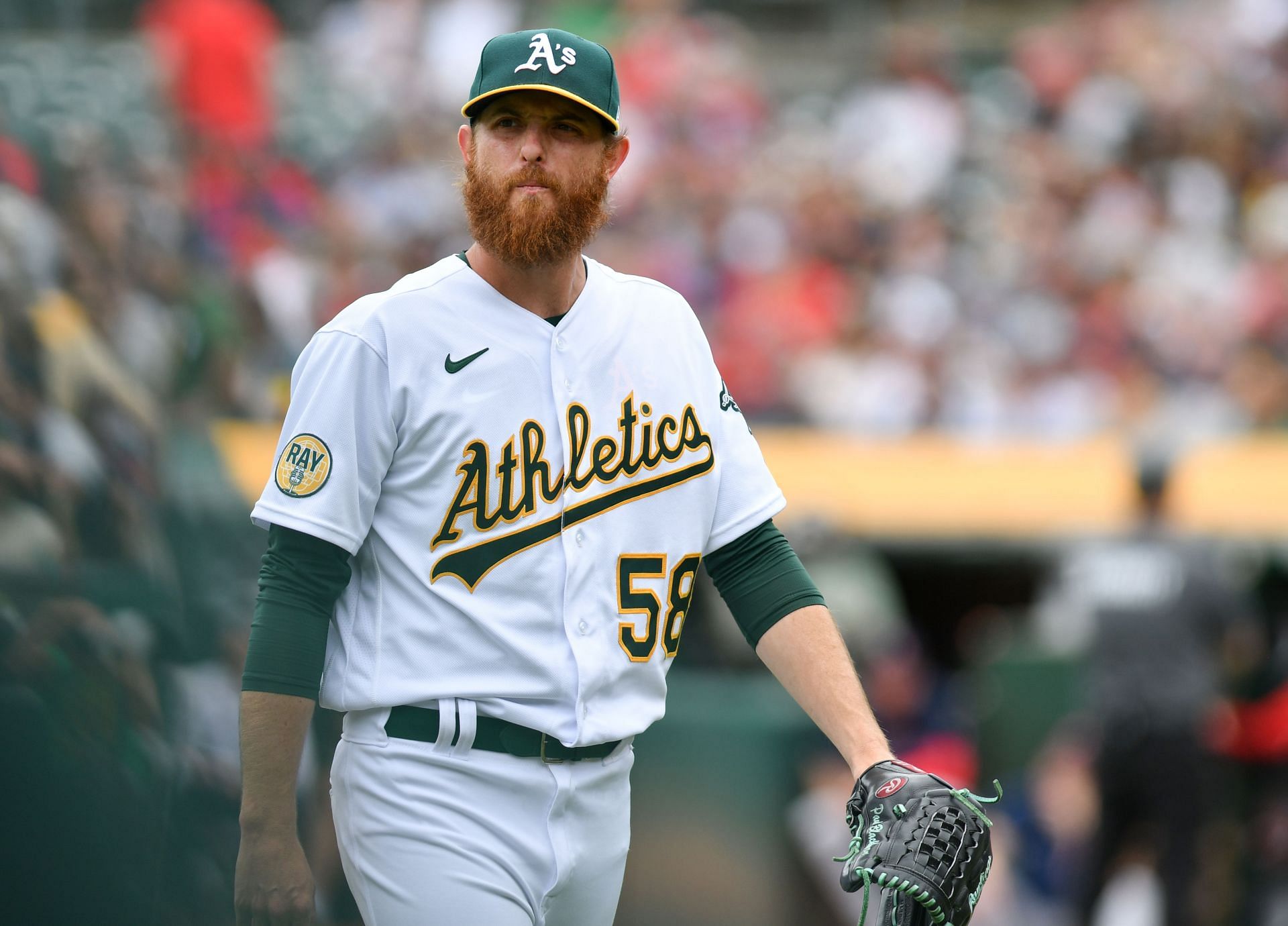 Paul Blackburn pitches for the Oakland Athletics against the Boston Red Sox.