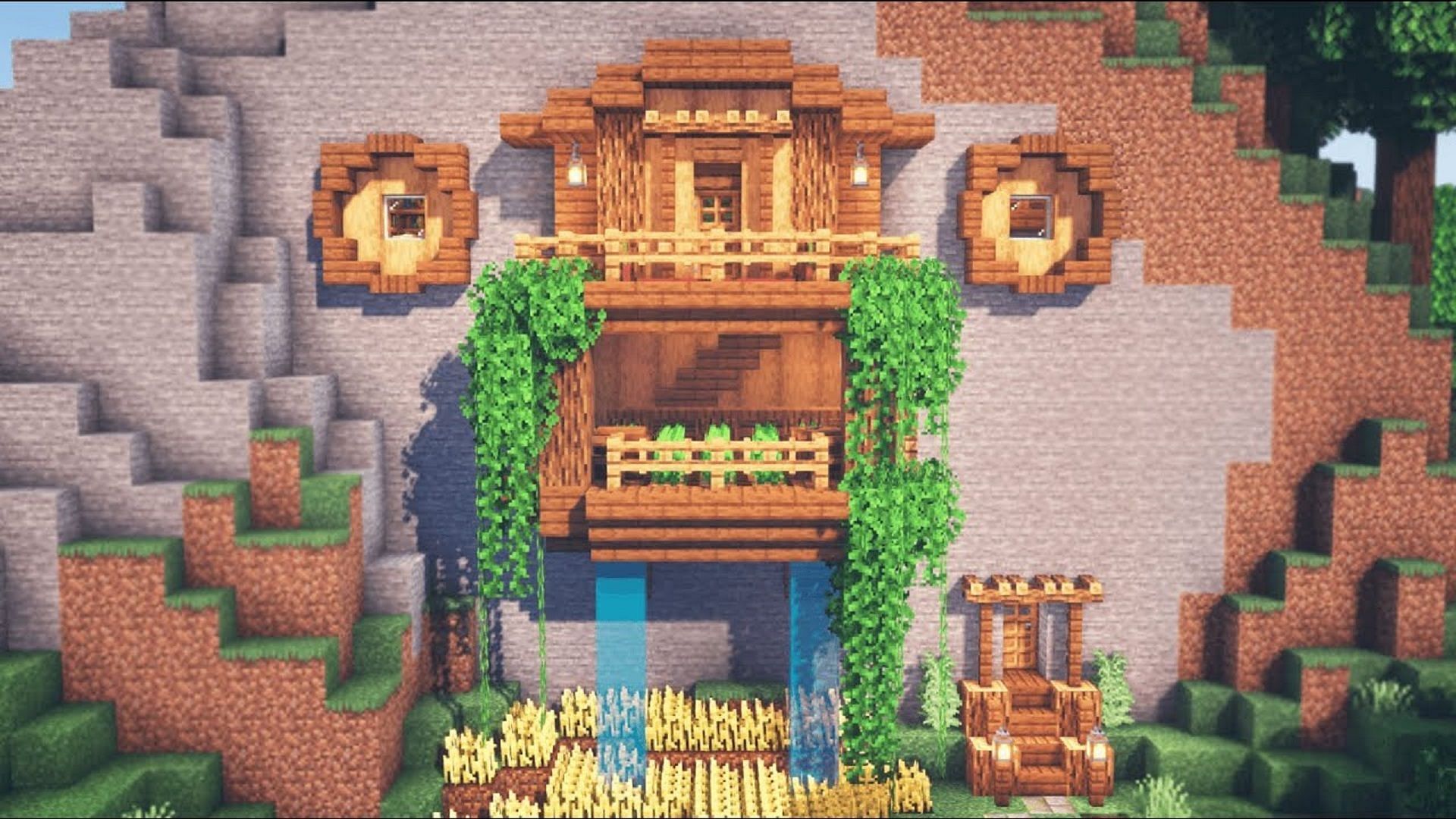 A mountain house in Minecraft (Image via Zaypixel/YouTube)