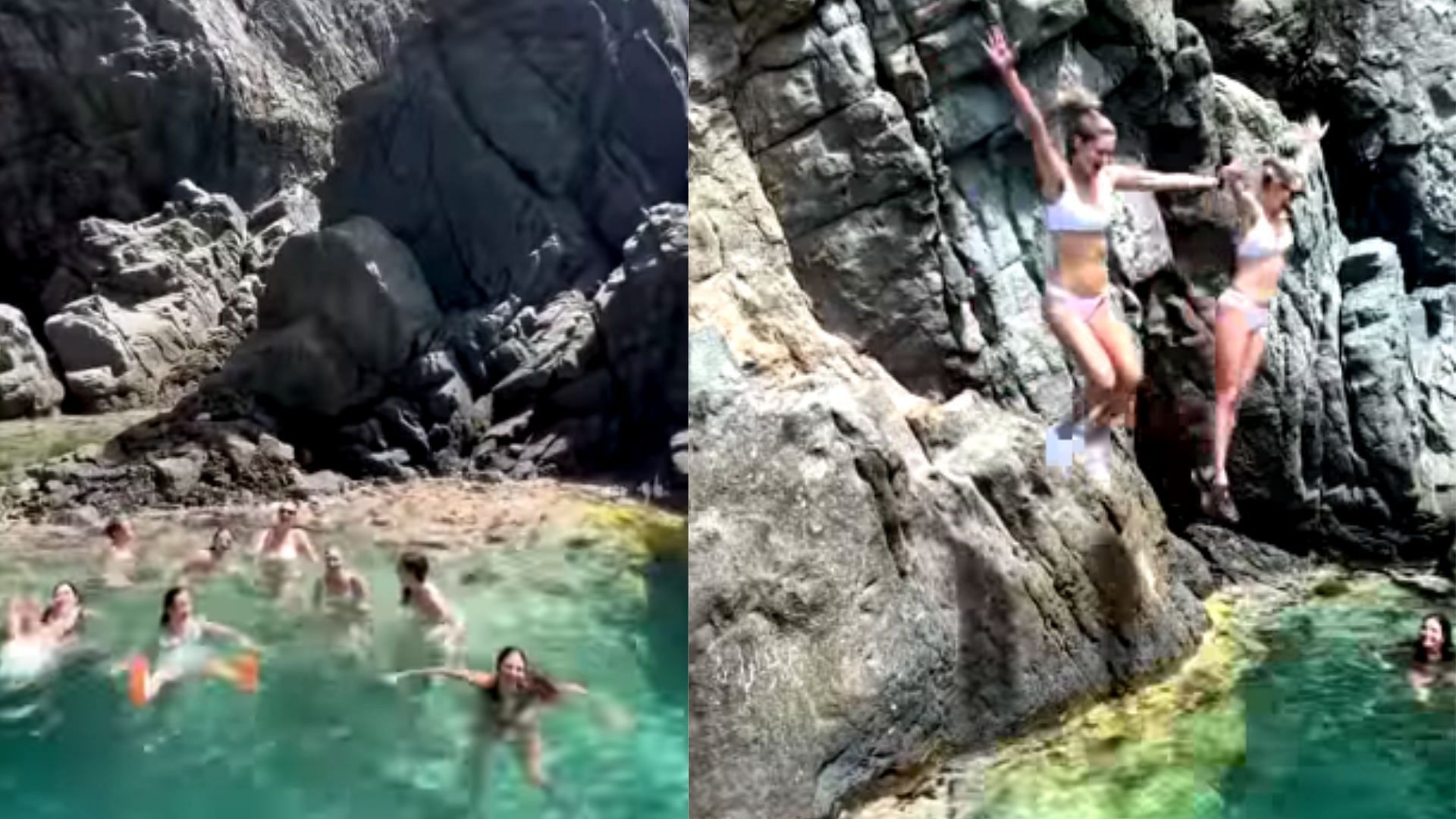 Kate cliff jumping at St. Barths. (Source: Kate&#039;s IG Handle)
