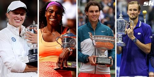 (From L) Iga Swiatek, Serena Williams, Rafael Nadal, and Daniil Medvedev