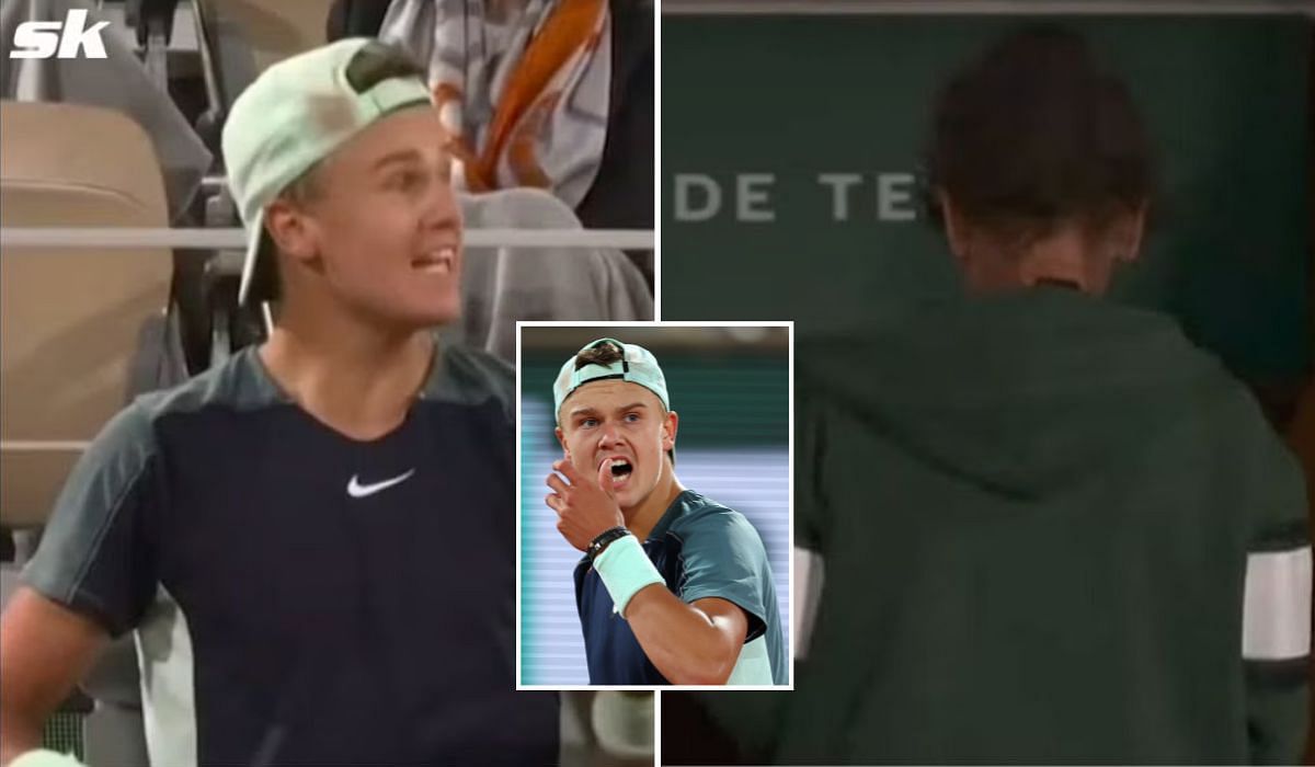 Holger Rune yells at his player box during French Open