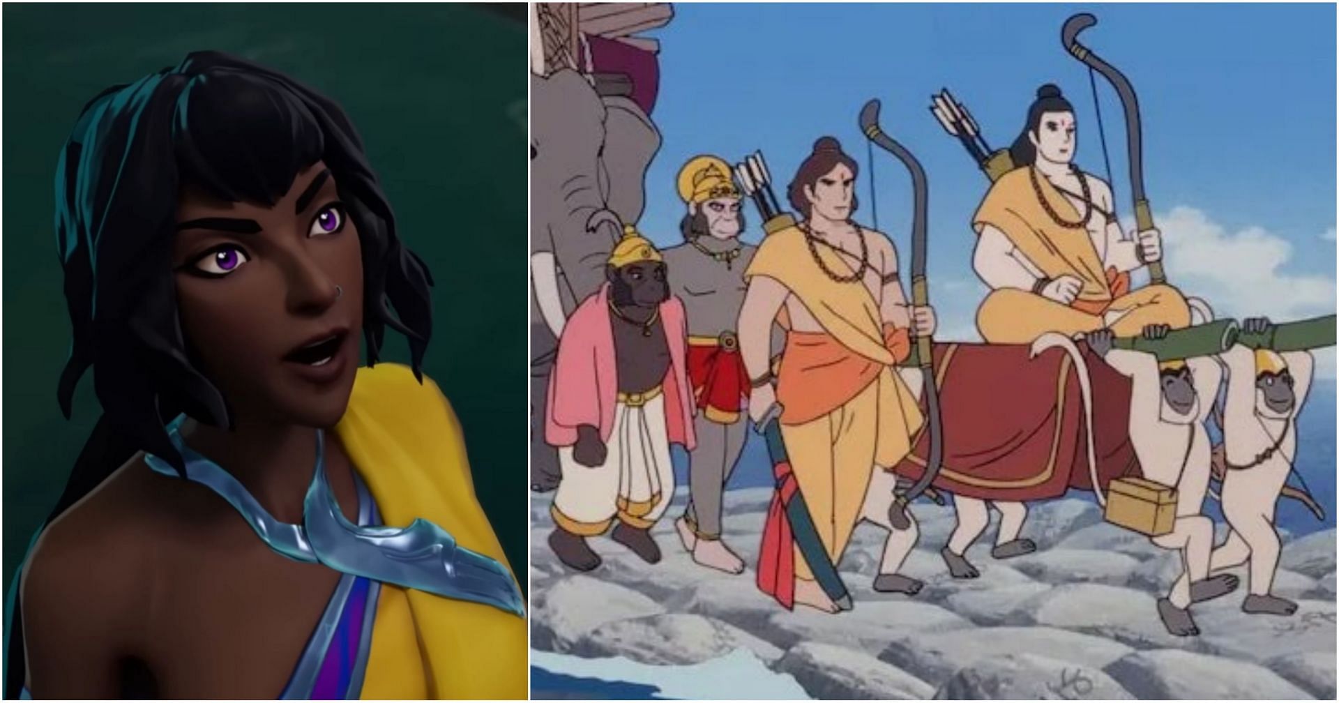 Riot&#039;s Principal Narrative Writer confirmed that Nilah draws inspiration from ancient Indian mythology of Ramayana (Images via Riot Games and Nippon Ramayana Film Co.)