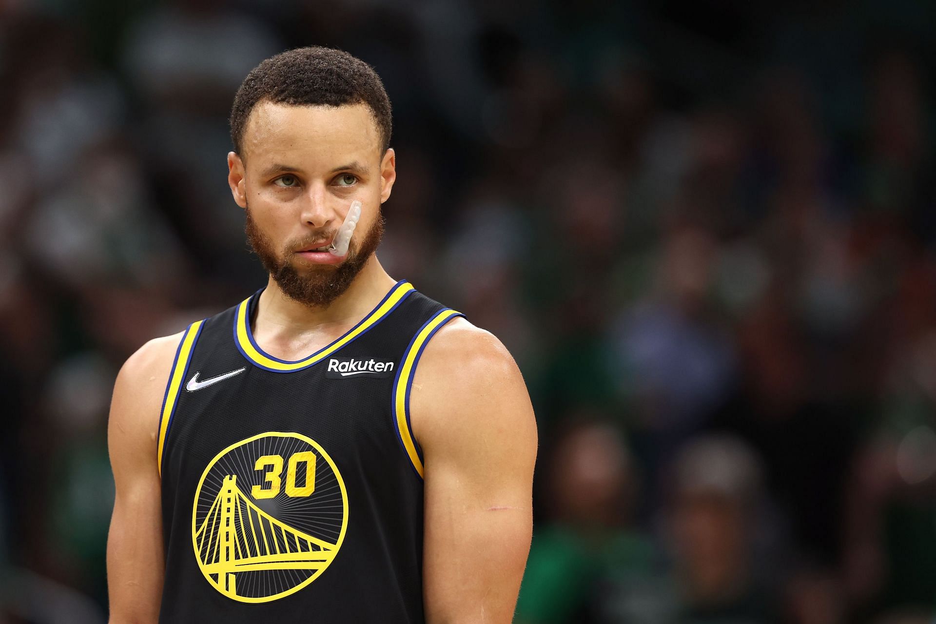 2022 NBA Finals - Game 3; Steph Curry looking at the Celtics late in the game.