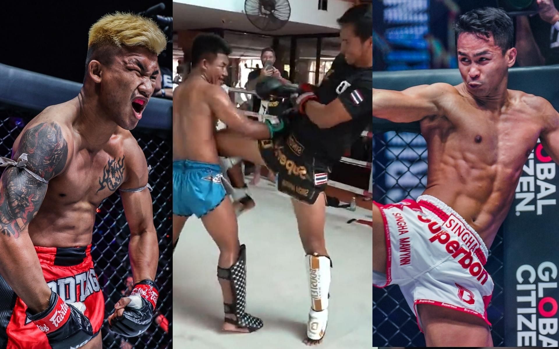 ONE flyweight Muay Thai champion Rodtang Jitmuangnon (left) sparred with ONE featherweight kickboxing champion Superbon Singha Mawynn (right). (Images courtesy: ONE Championship, Beyond Kickboxing&#039;s Twitter page)