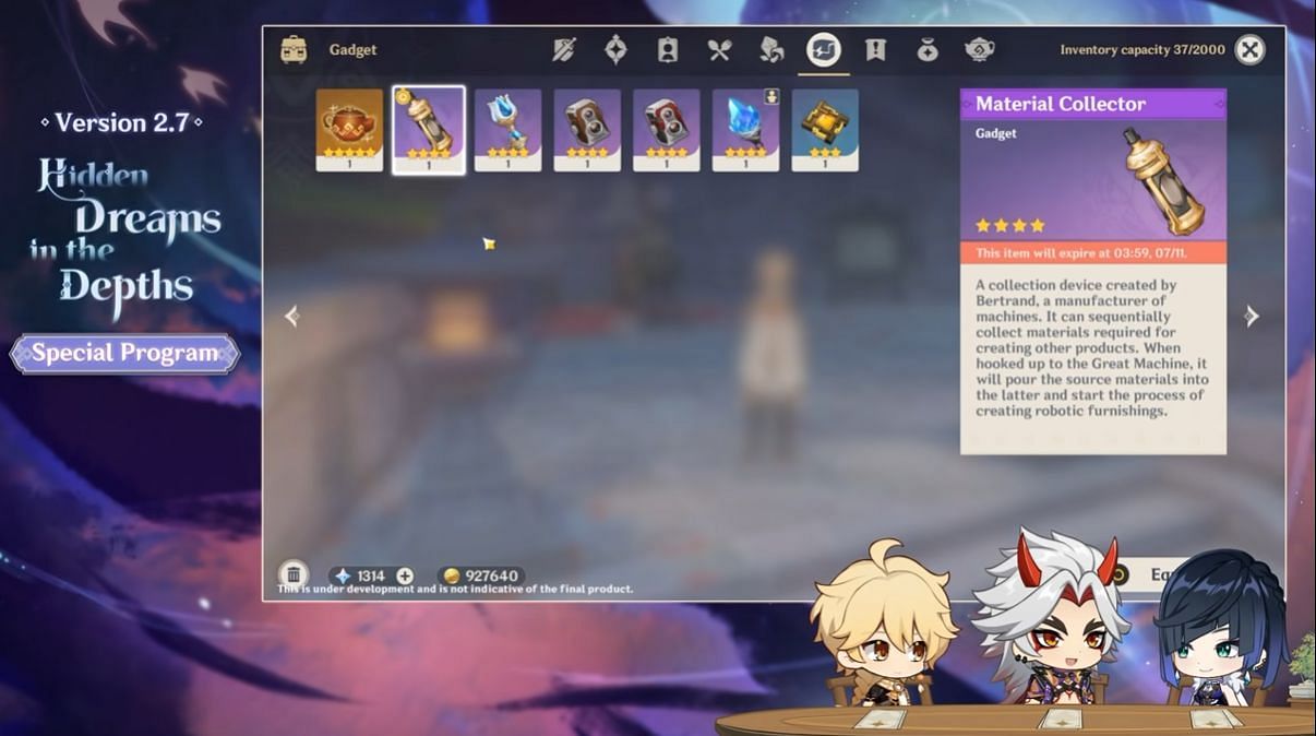 Equip the Material Collector gadget from Inventory (Image via HoYoverse)