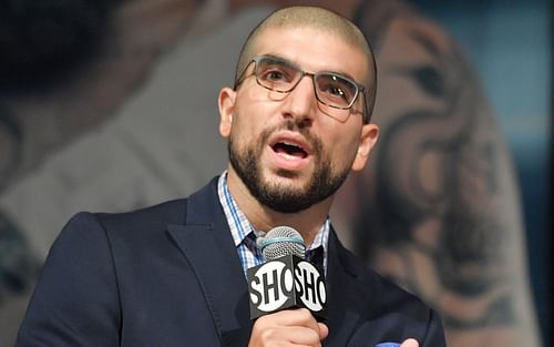 Ariel Helwani at Jake Paul vs. Tyron Woodley weigh-in