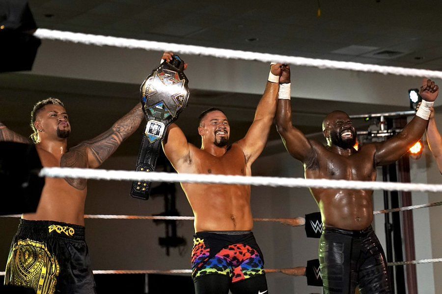 NXT Champion Bron Breakker alongside Apollo Crews and Solo Sikoa