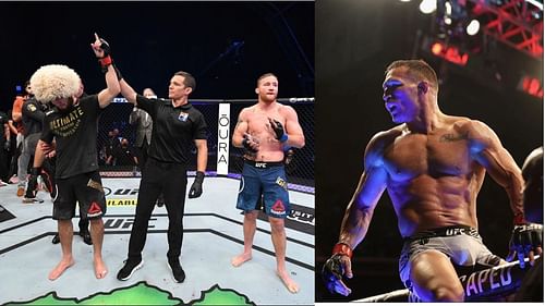 Khabib Nurmagomedov (L) and Justin Gaethje (Center), Michael Chandler (R) [Images via Getty]