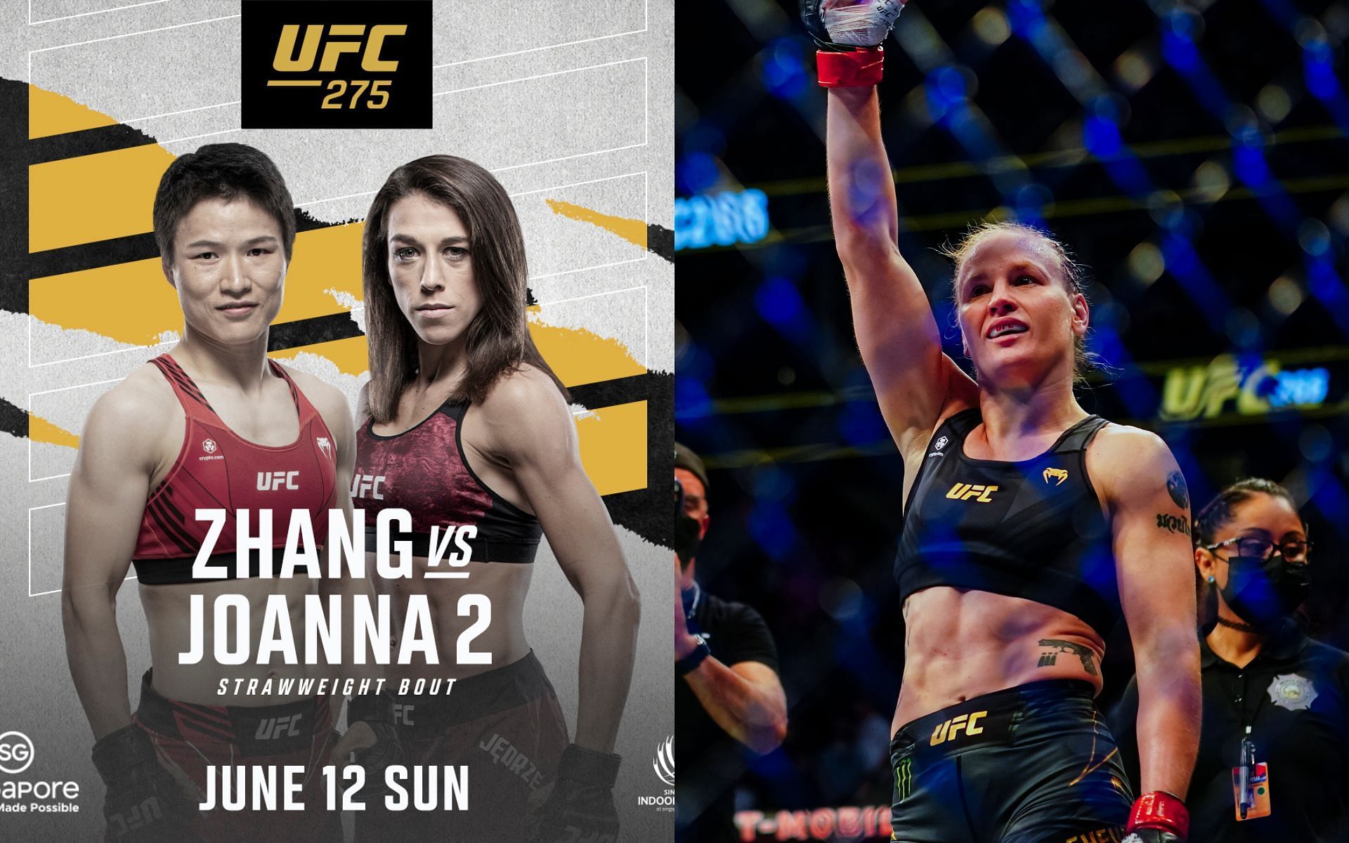 UFC 275 fight poster (left), Valentina Shevchenko (right) [Left image via @ufc on Twitter]