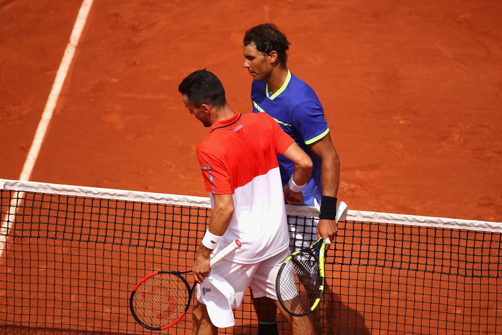 Roberto Bautista Agut with Rafael Nadal at the 2017 French Open