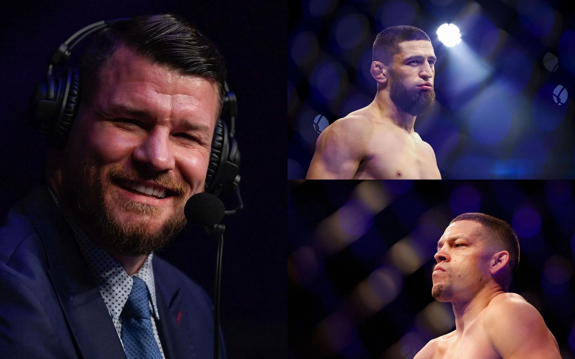 Michael Bisping (left), Khamzat Chimaev (top right), Nate Diaz (bottom right) [Images courtesy of Getty]
