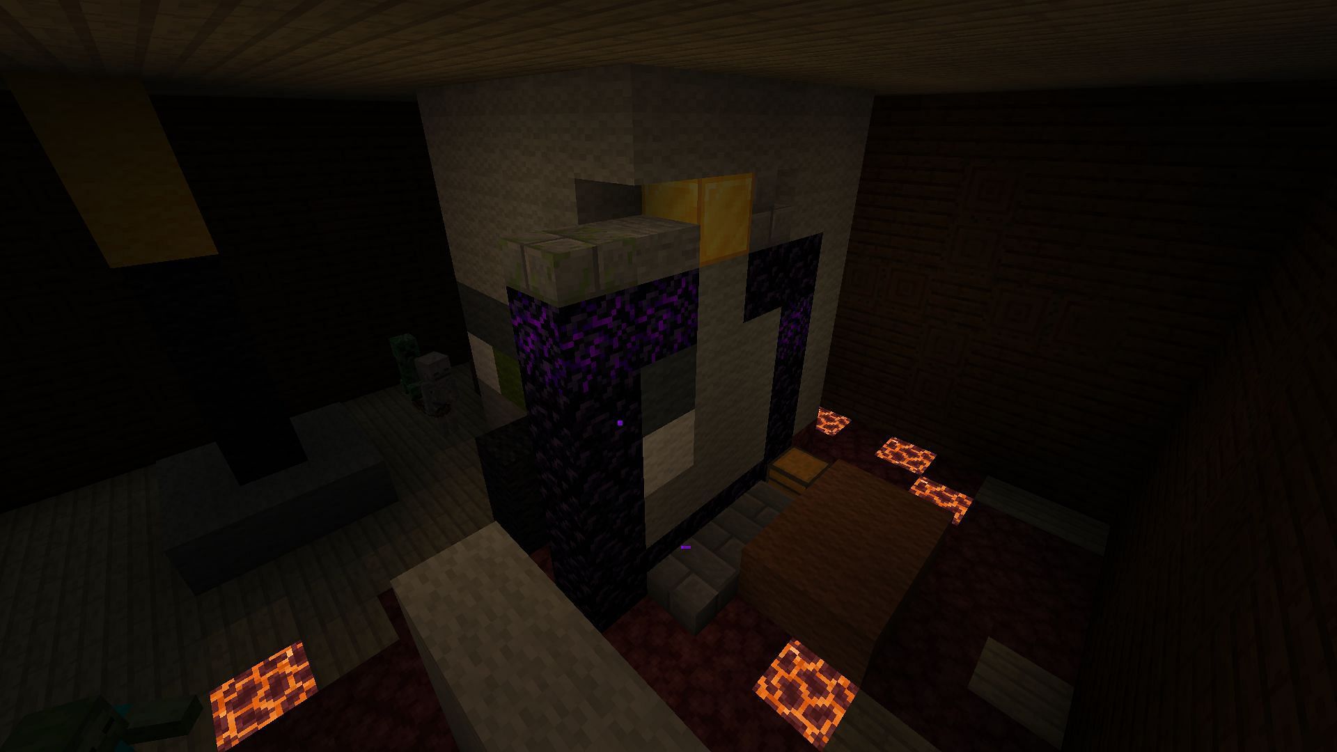 The ruined portal generated inside of the woodland mansion (Image via Minecraft)
