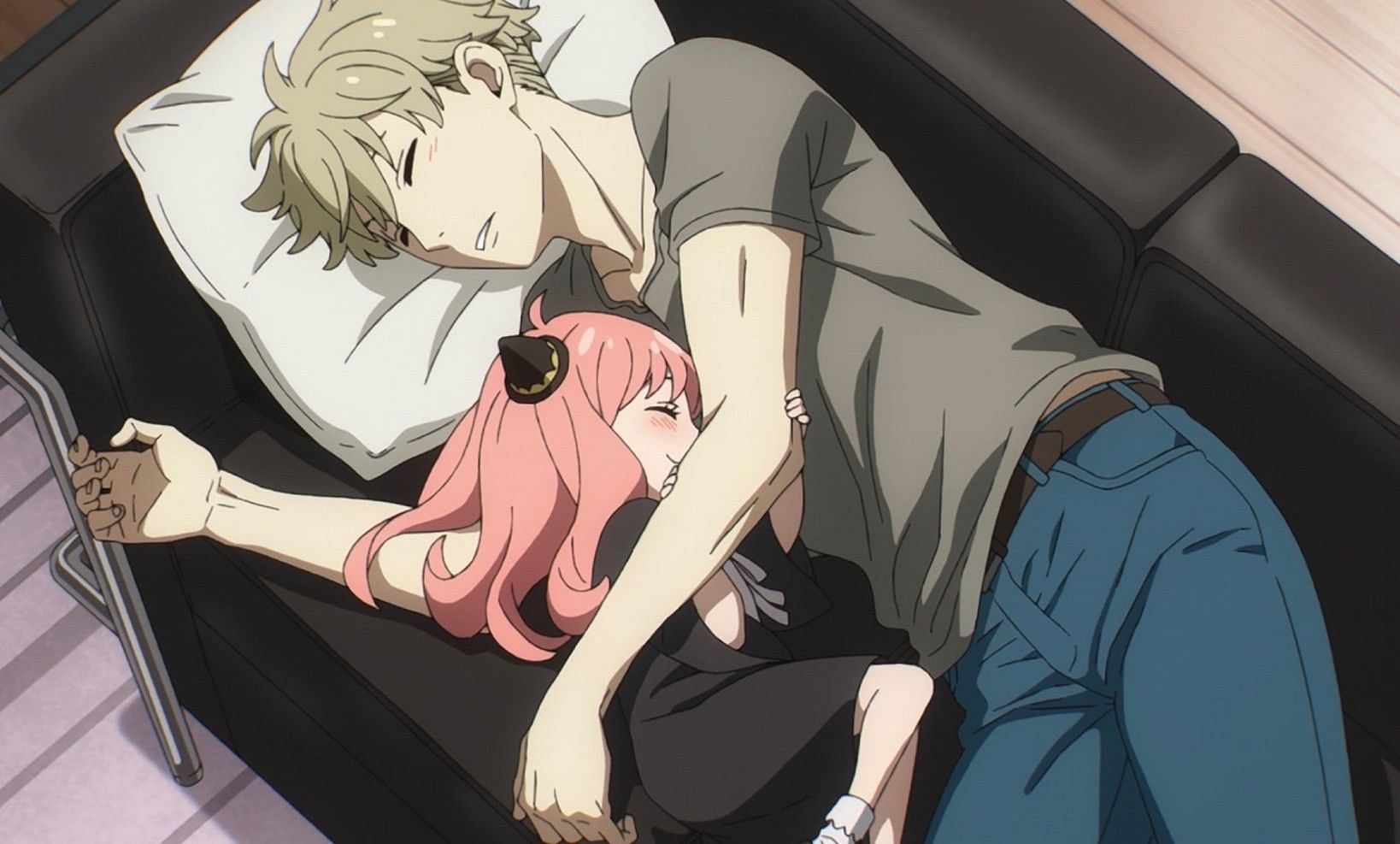 Anya all cuddled up in Loid Forger&#039;s arms (Image via Tatsuya Endo/Shueisha/Spy x Family)