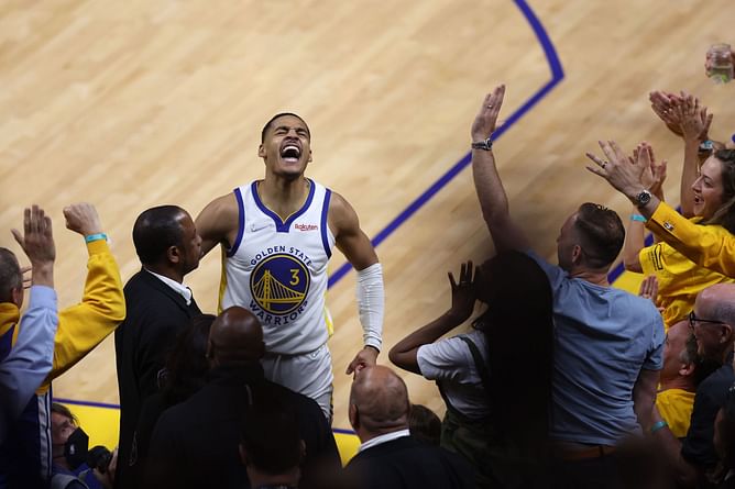 "Get baddies courtside for Jordan Poole" - Fans with hilarious reactions for Poole's half-time buzzer beater in Game 5 of Finals