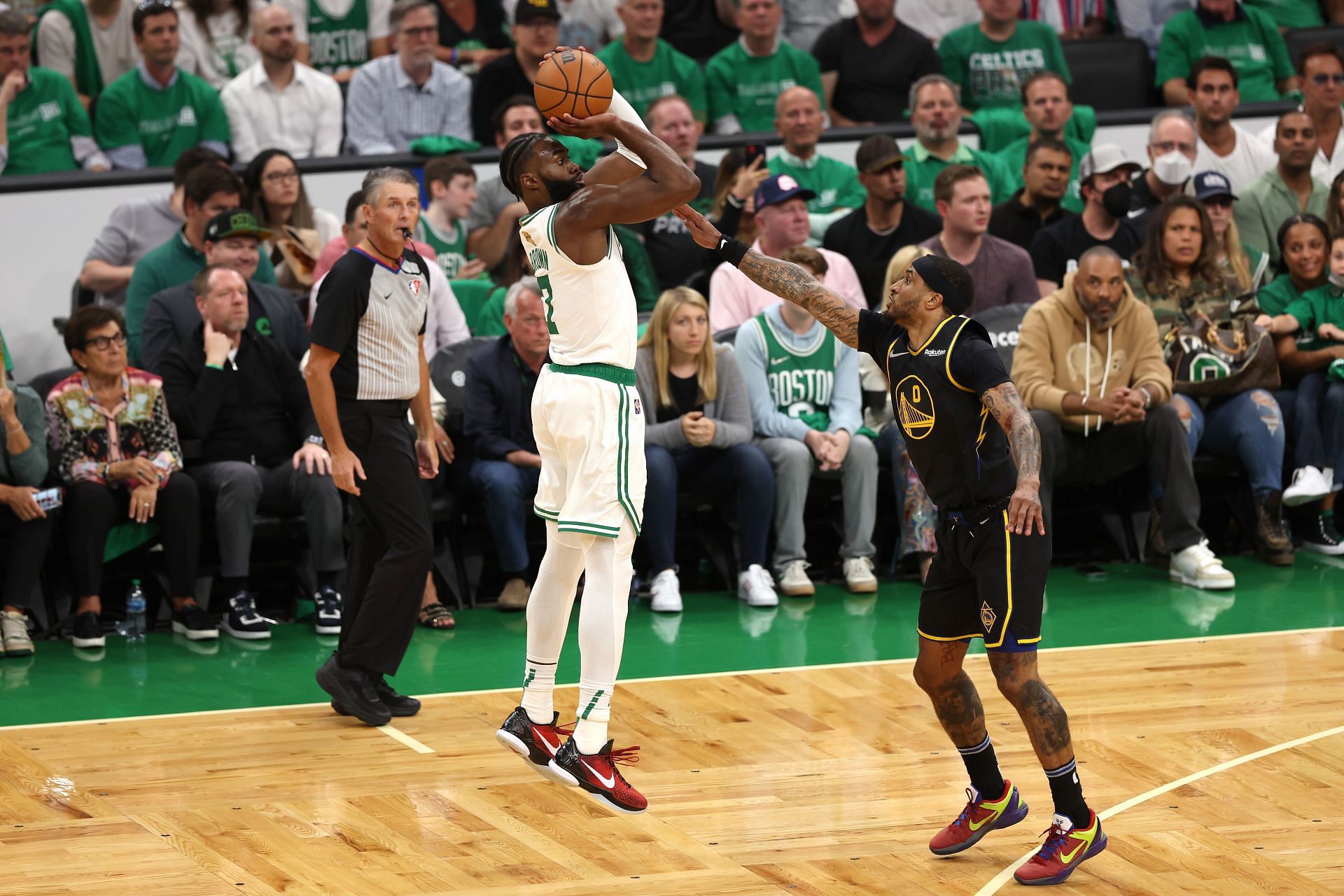 Jaylen Brown shoots a 3-pointer.