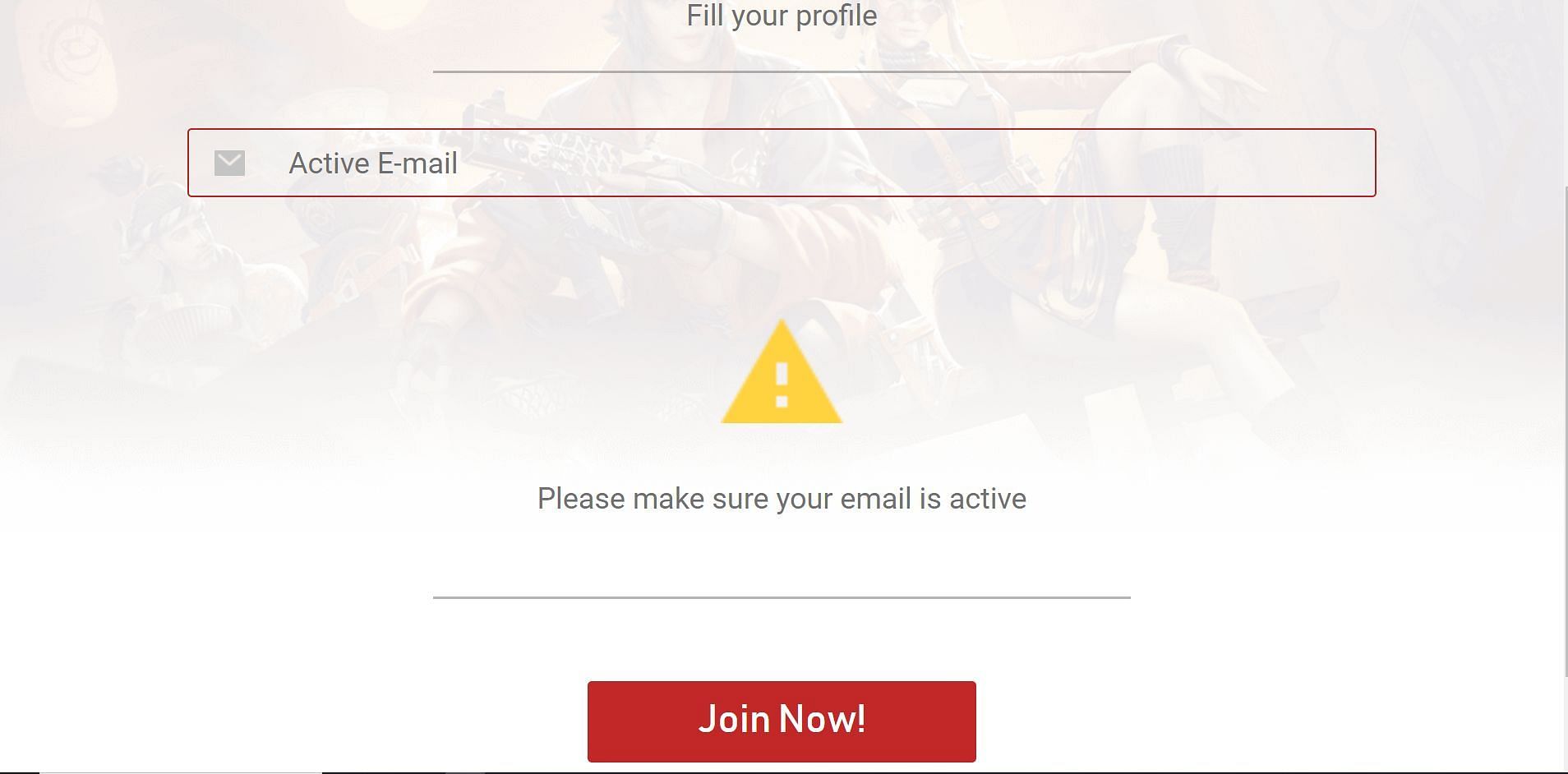 Enter the email address and press the &#039;Join Now&#039; button (Image via Garena)