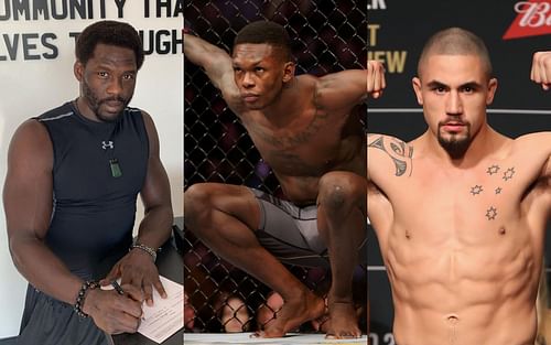 Cannonier (left, image courtesy of @killagorillamma Instagram); Adesanya and Whittaker (center and right, images courtesy of Getty)