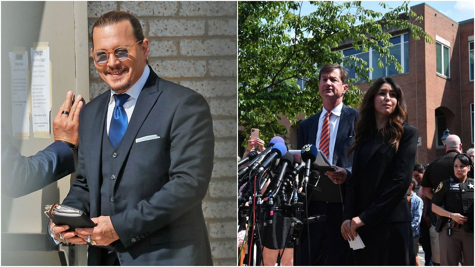 Johnny Depp, Ben Chew and Camille Vasquez (Image via Paul Morigi/Getty Images, and Nicholas Kamm/AFP/Getty Images)