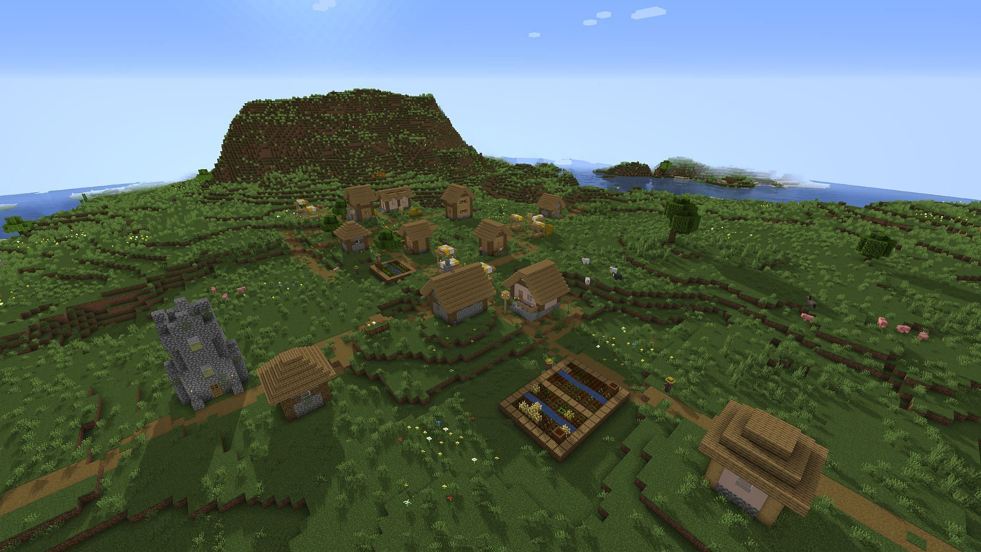 The village found near spawn (Image via Minecraft)