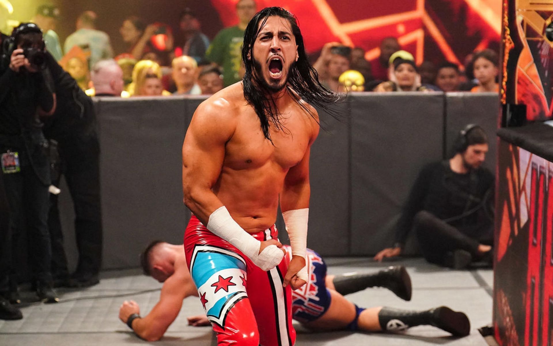 Mustafa Ali during his match against Theory at Hell in a Cell
