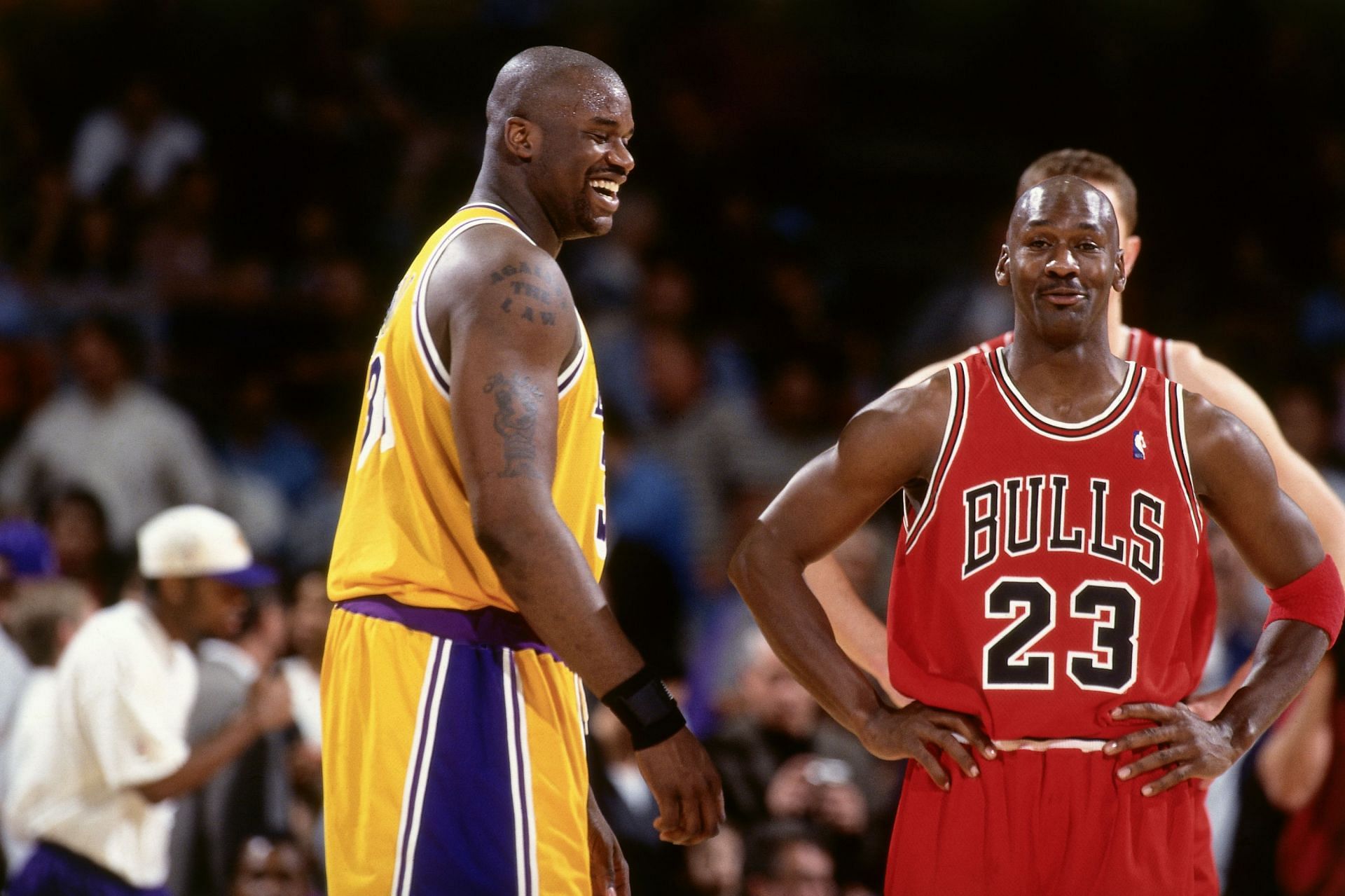 Shaquille O&#039;Neal, left, and Michael Jordan played against each other for several years in the NBA. [Photo: Bleacher Report]