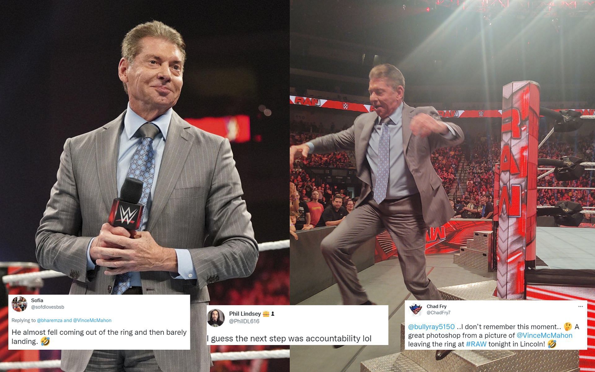 Vince McMahon jumping off the stairs on RAW has taken social media by storm.