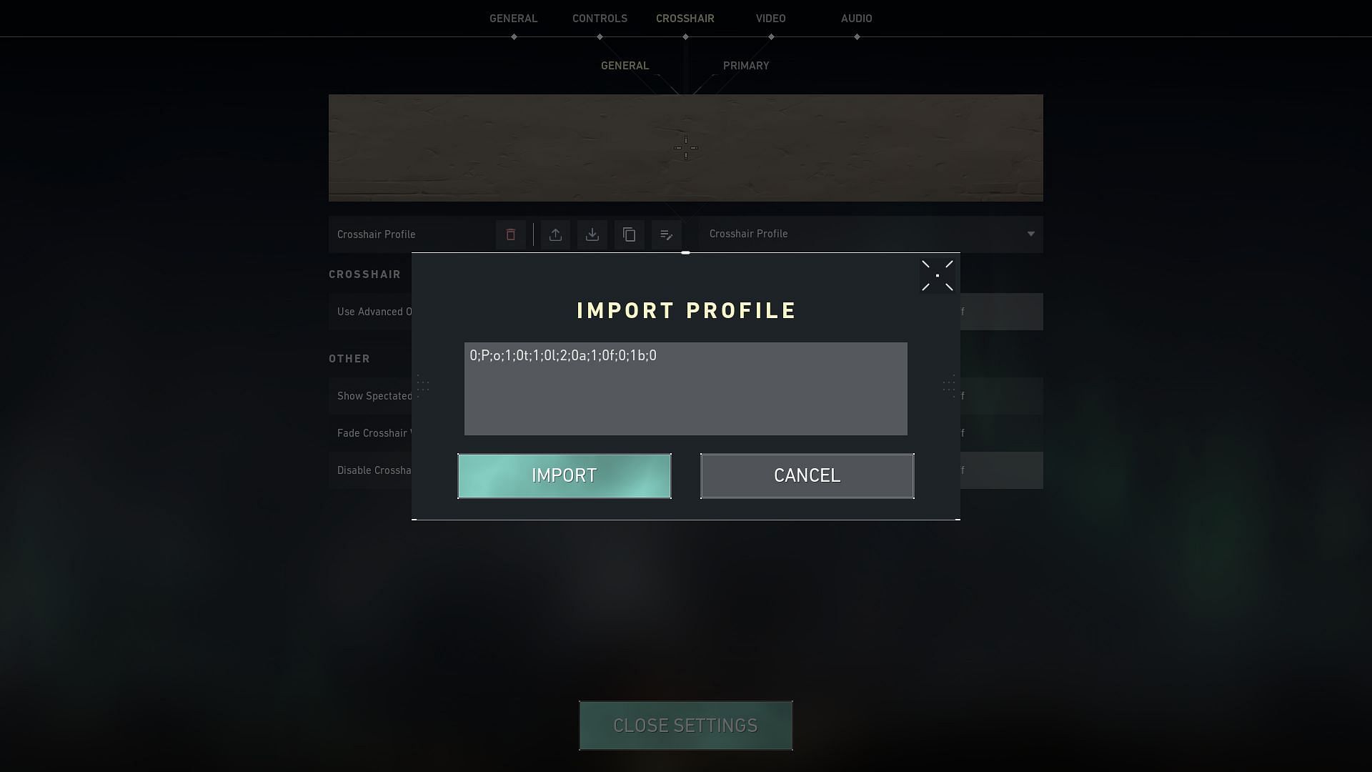 How to import a new crosshair profile (Image via Riot Games)