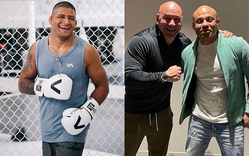 Gilbert Burns (L), Dana White and Ali Abdelaziz (R) (via @gilbert_burns and @aliabdelaziz on Instagram)