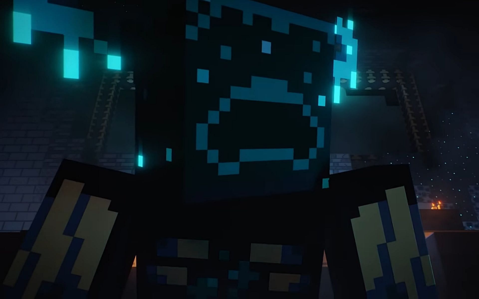 The Warden in the one of the update&#039;s trailers (Image via Minecraft YouTube)