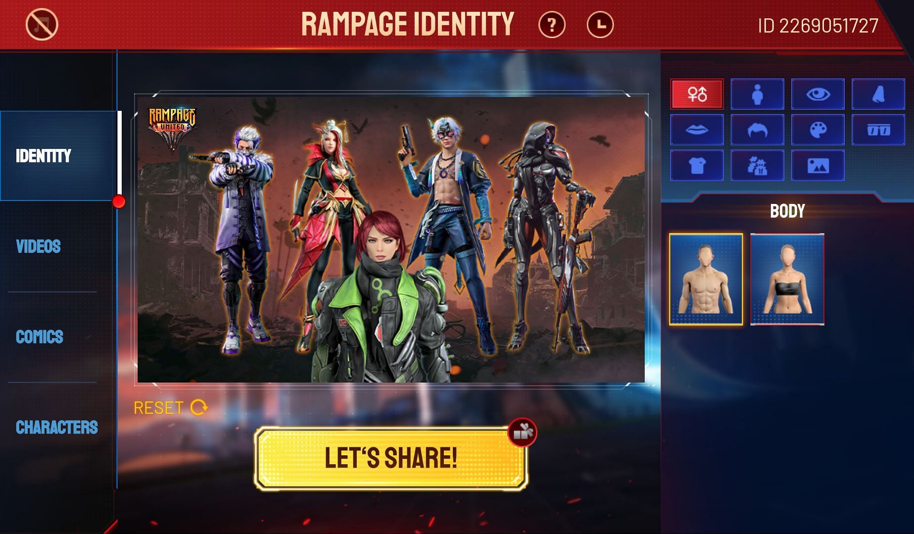 Customize the appearance and then click the Let&#039;s Share button (Image via Garena)