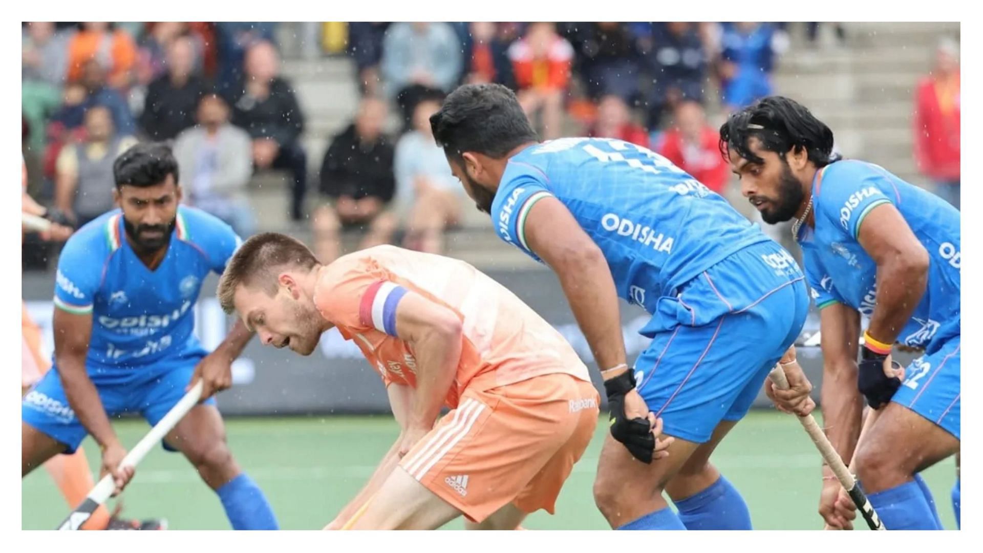 Action during the India-Netherlands match at the men&#039;s FIH Pro League 2021-22 (Pic Credit: Hockey India)