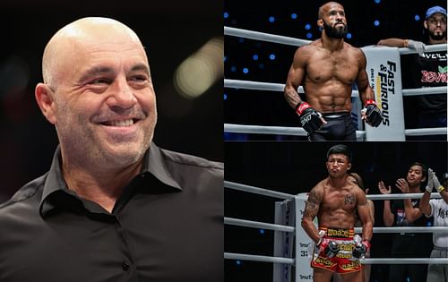 Joe Rogan (left), Demetrious Johnson (top right), and Rodtang Jitmuangnon (bottom right) [Photo Credit: ONE Championship]