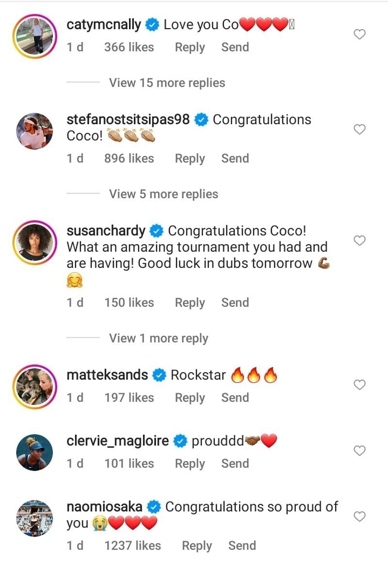 Tsitsipas and Osaka congratulated Coco Gauff on reaching her first Grand Slam singles final