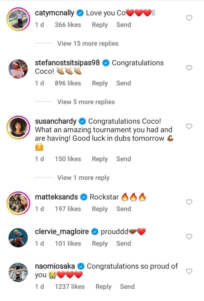 Tsitsipas and Osaka congratulated Coco Gauff on reaching her first Grand Slam singles final