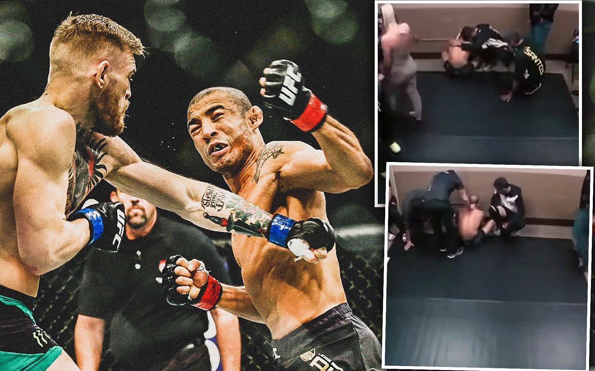 Jose Aldo broke down after his loss to Conor McGregor [left image via @sporf on Twitter; rest from one Punch on YouTube]