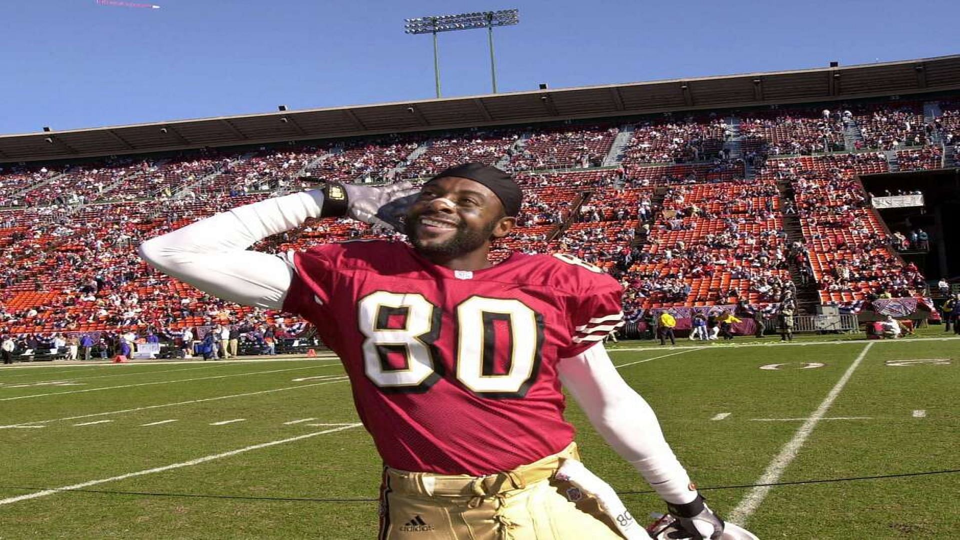 Jerry Rice in his #80 San Fransico 49ers jersey