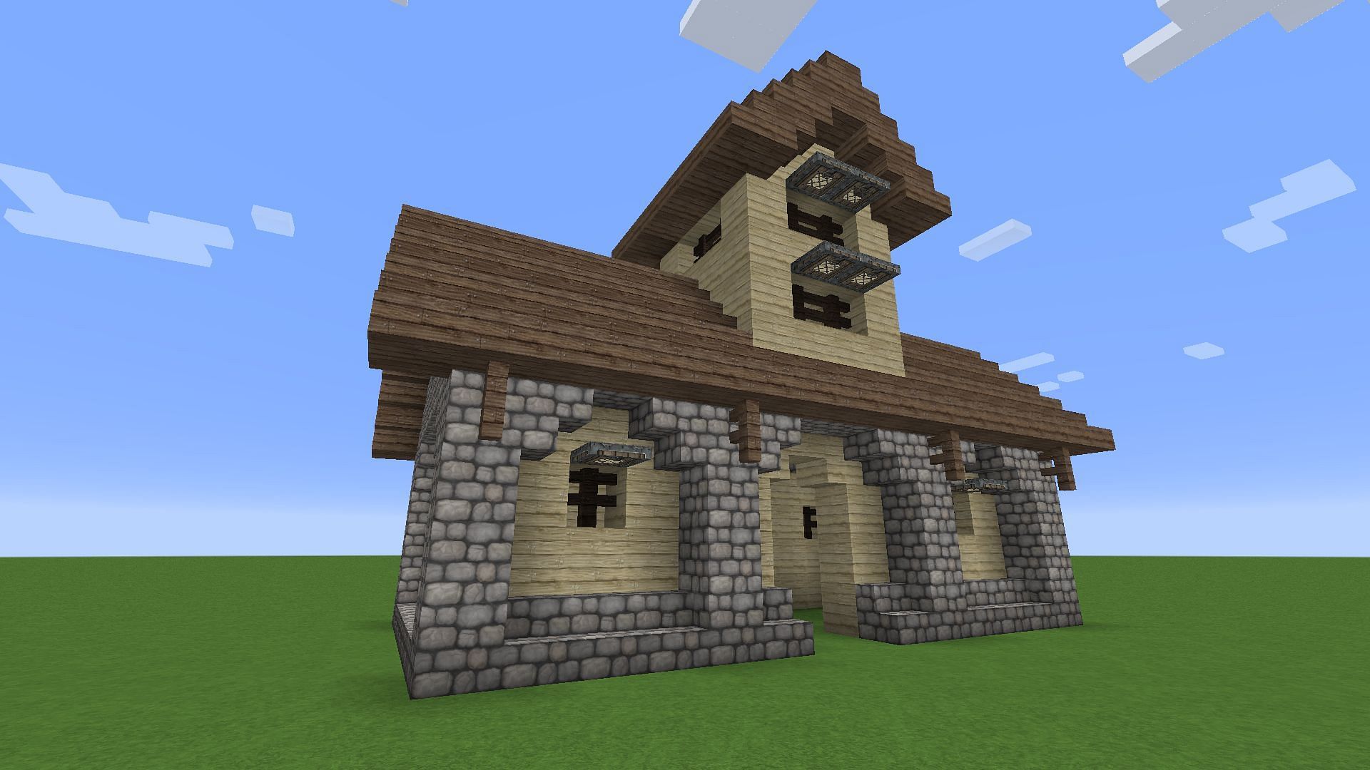 A barn design that emphasizes space reduction to fit in various town builds (Image via Blizky/Imgur)