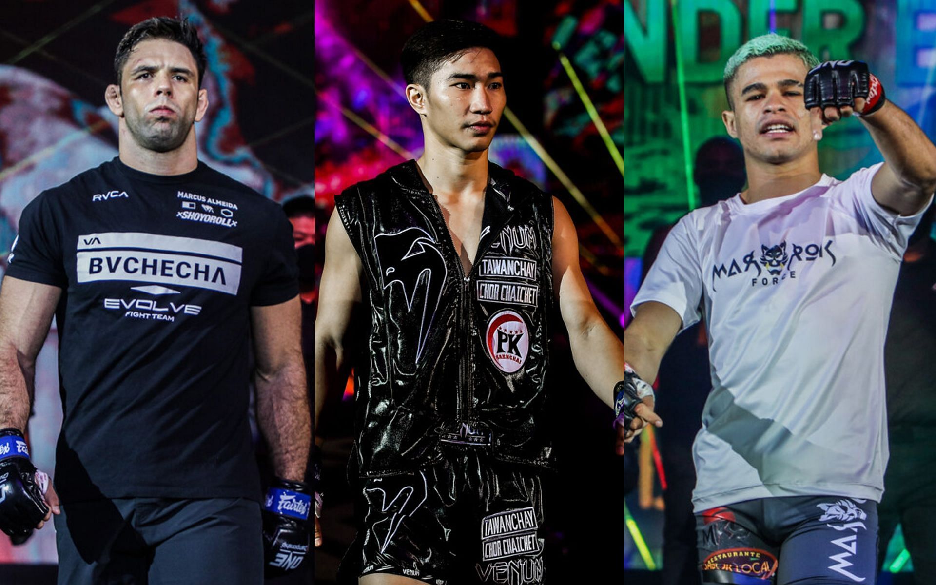 &#039;Marcus Almeida (L), Tawanchai PK.Saenchai (C), and Fabricio Andrade (R) are among the rising stars to look out for at ONE 158 | [Photos: ONE Championship]