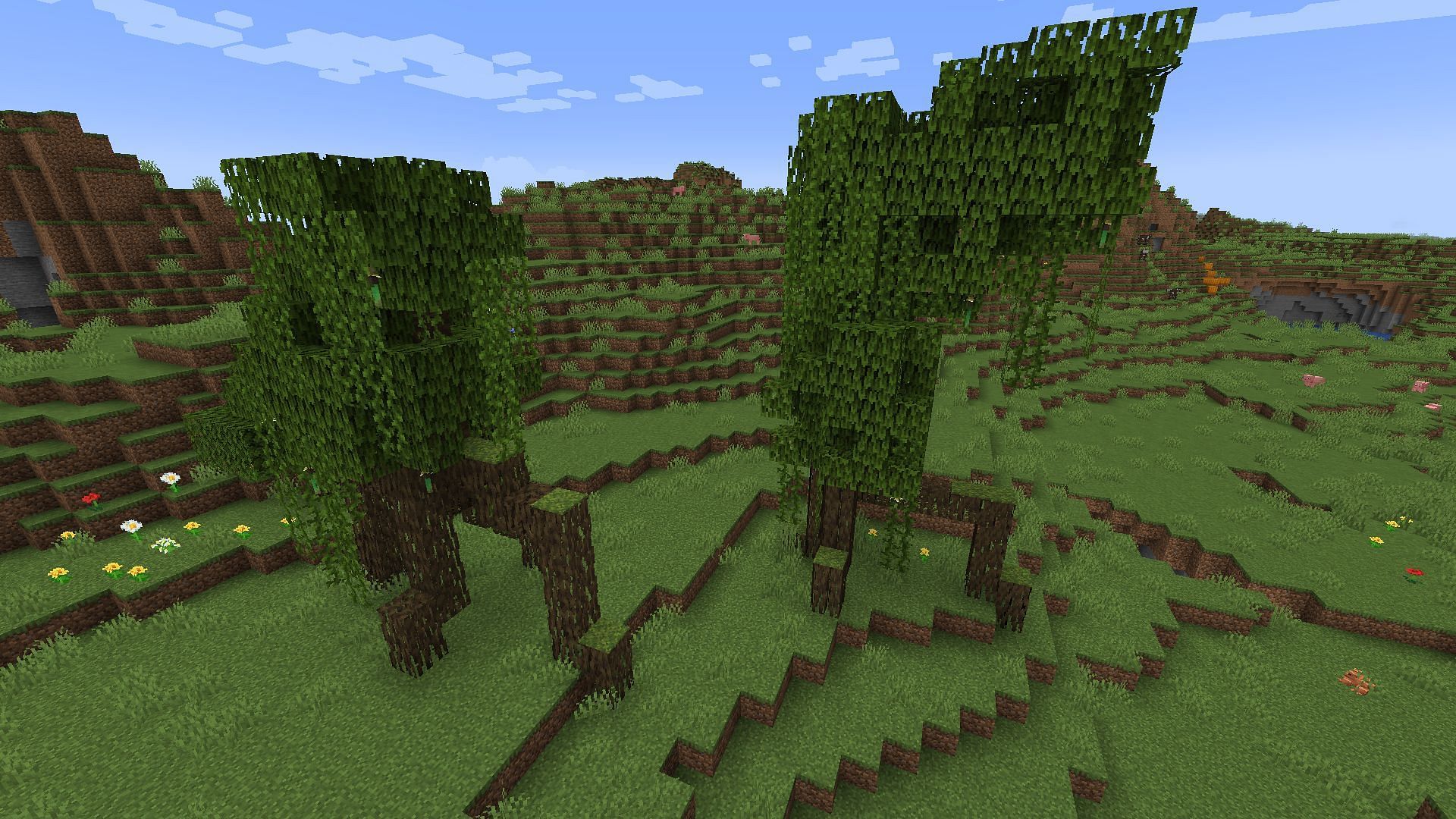 Artificial mangrove trees, grown using bone meal (Image via Minecraft)