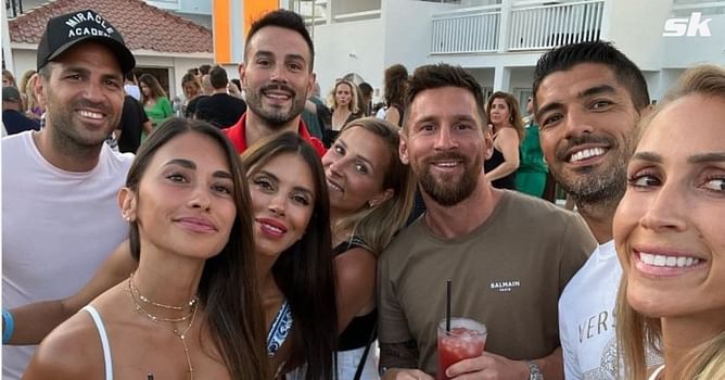 Lionel Messi shares snap with Luis Suarez and Cesc Fabregas as PSG star enjoys family holiday
