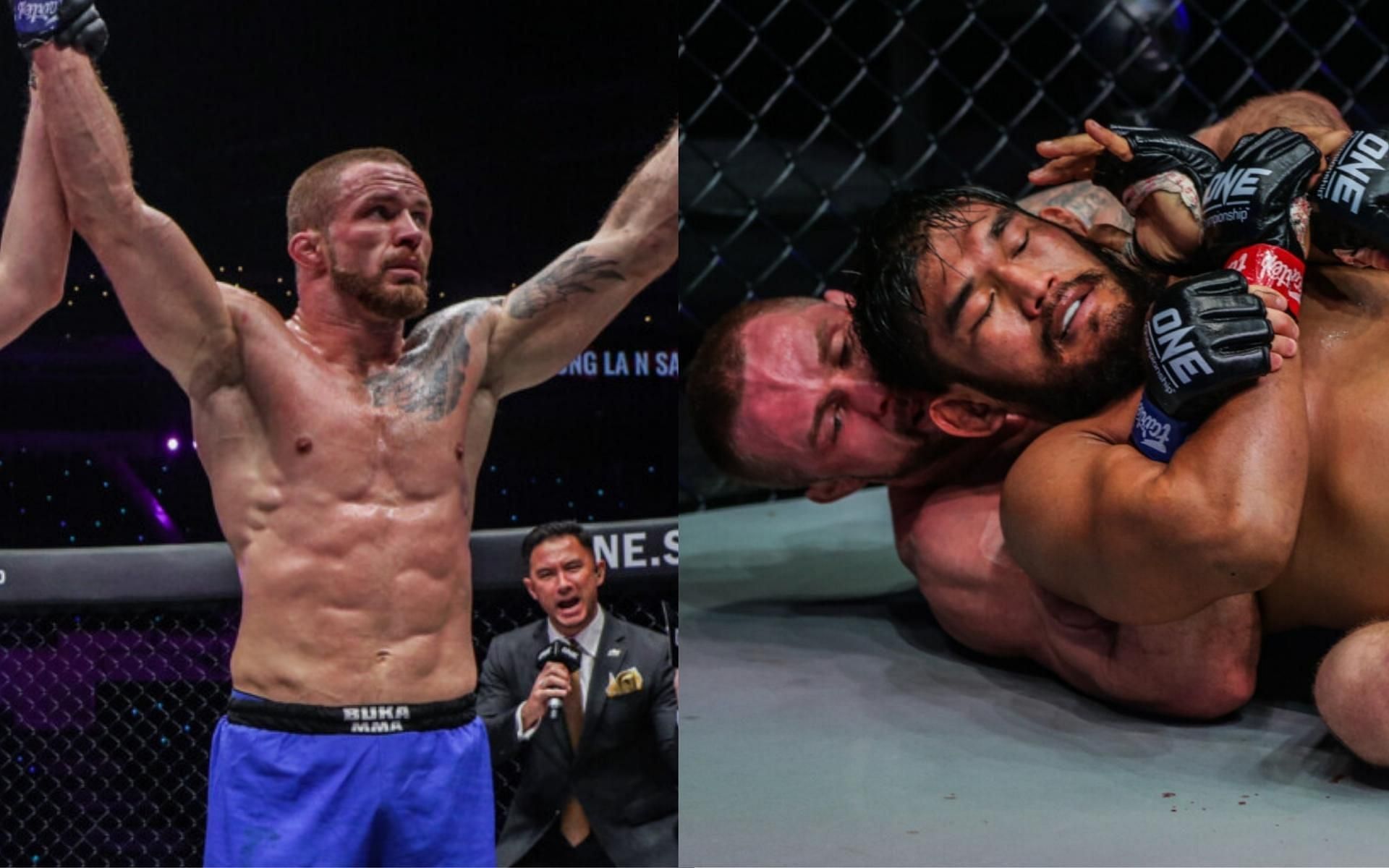 Former ONE middleweight champion Vitaly Bigdash (right) beat his rival Aung La N Sang in a rubber match back in February of this year. (Images courtesy of ONE Championship)